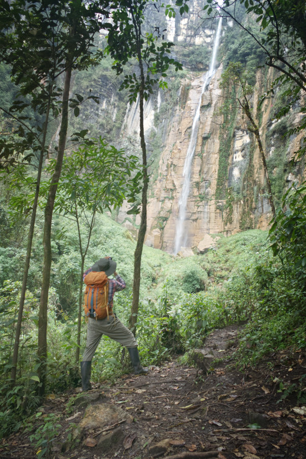 Looking up to the main fall at Yumbilla
